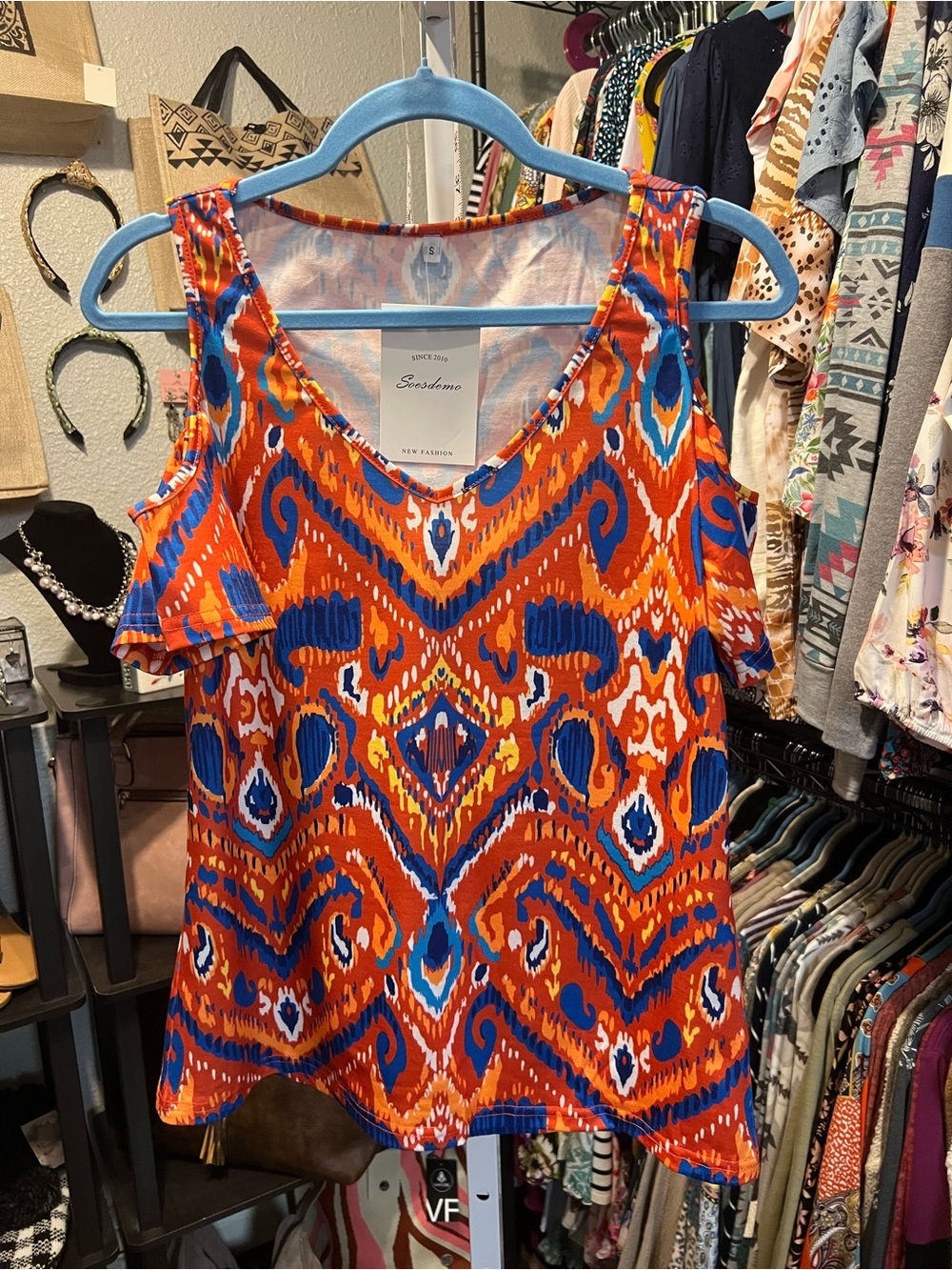 Soesdemo Orange & Blue Ikat-Print Cold-Shoulder